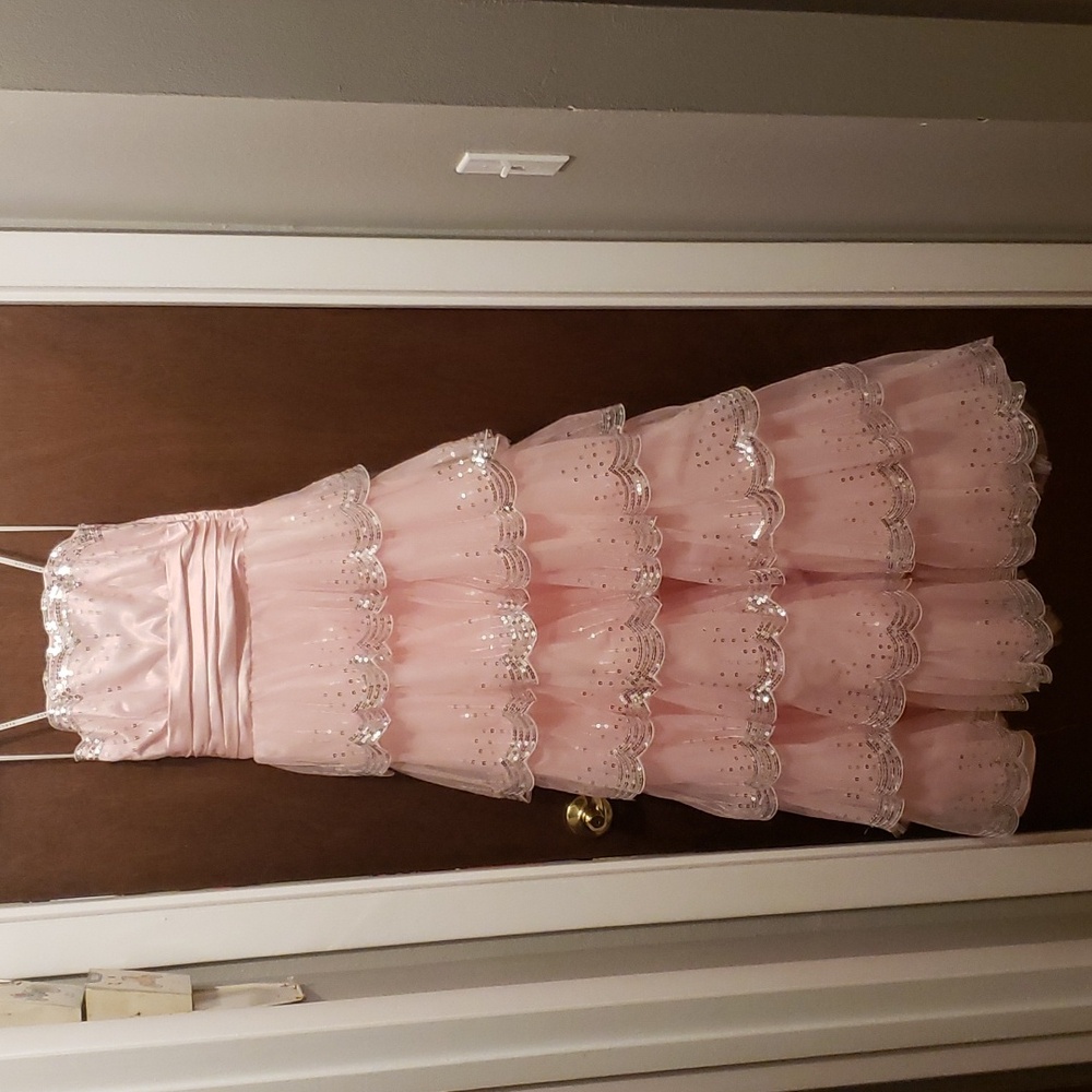 Masquerade baby pink ruffle sequin dress
